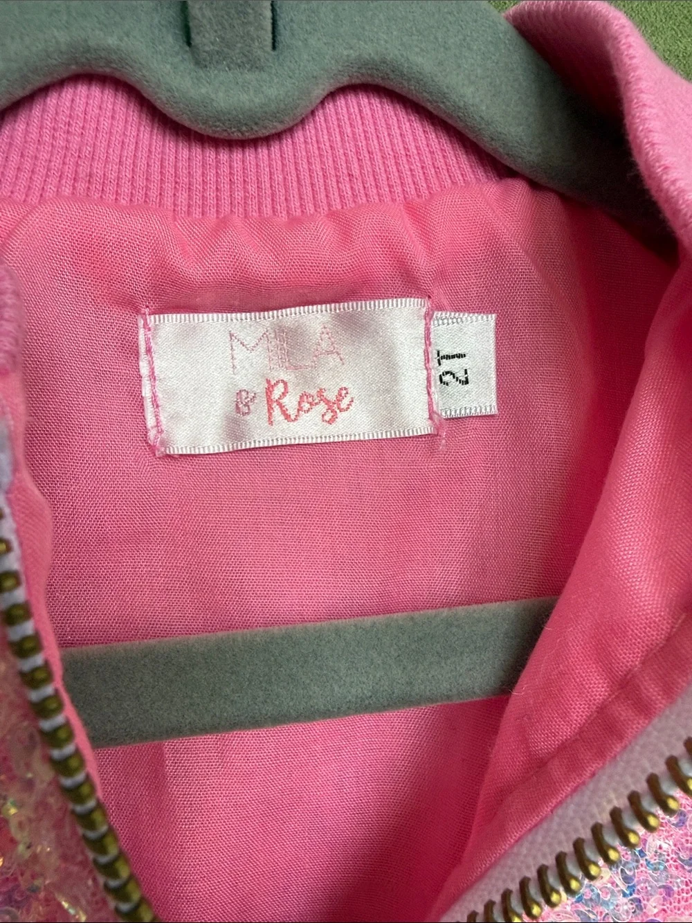 Toddler Sequin Pink Bomber Jacket with Ribbed Trim